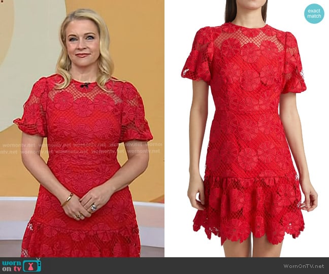 Milly Yasmin Lace Minidress in Red worn by Melissa Joan Hart on Today
