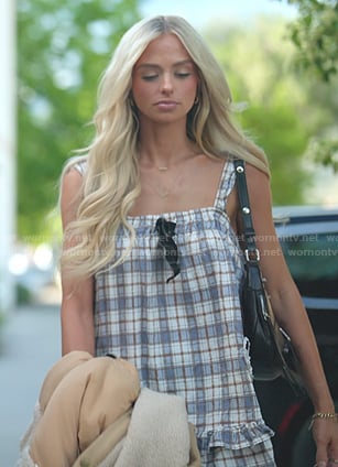 Miranda's blue plaid mini dress on The Secret Lives of Mormon Wives