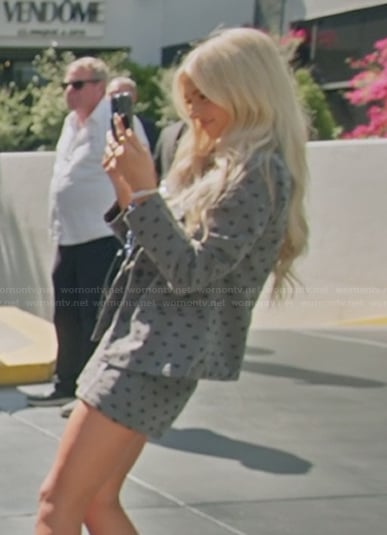 Miranda's gray printed blazer set on The Secret Lives of Mormon Wives