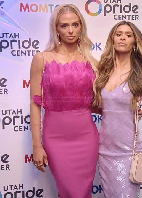 Miranda’s pink feather dress on The Secret Lives of Mormon Wives