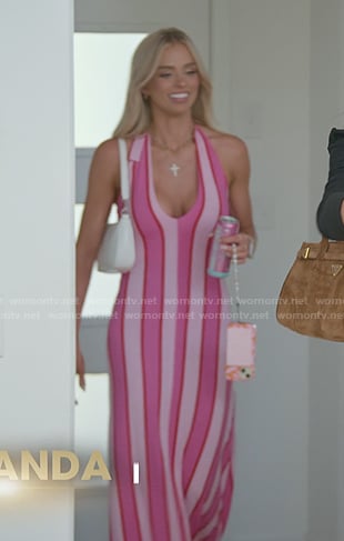 Miranda’s pink striped halter neck dress on The Secret Lives of Mormon Wives