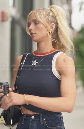 Miranda's navy star embroidered tank on The Secret Lives of Mormon Wives