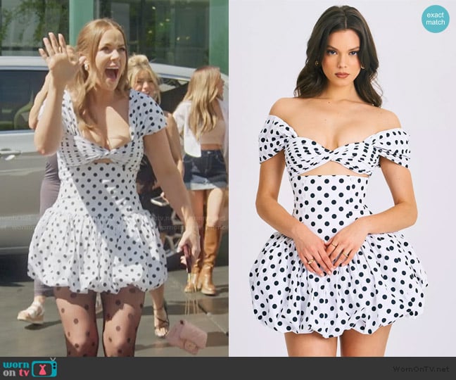 Whitney’s white polka dot dress on SLOMW