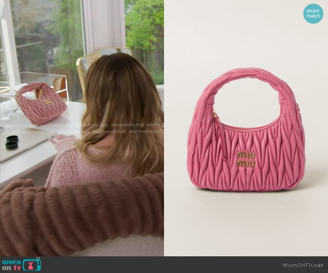 Miu Miu Wander Matelassé Nappa Leather Hobo Bag worn by Heather Gay on The Real Housewives of Salt Lake City