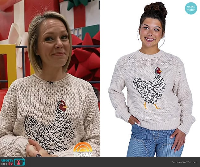 Dylan’s white chicken sweater on Today Dylan’s white chicken sweater on Today