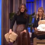 Monica’s brown leather skirt on Live with Kelly and Mark