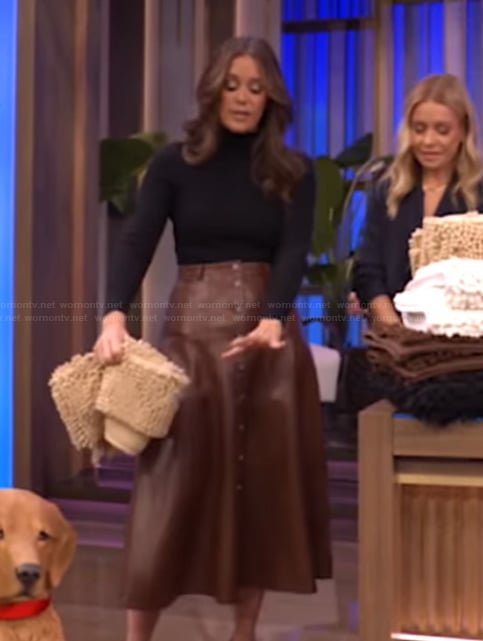 Monica’s brown leather skirt on Live with Kelly and Mark