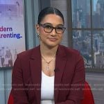 Morgan’s burgundy blazer and drawstring pants on NBC News Daily