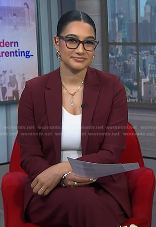 Morgan's burgundy blazer and drawstring pants on NBC News Daily
