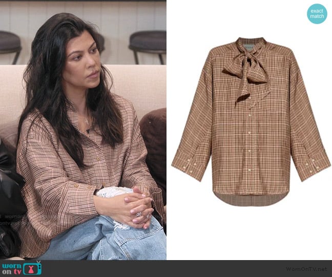 Munthe Checked bow-neck top worn by Kourtney Kardashian (Kourtney Kardashian) on The Kardashians