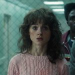 Nancy’s pink cable knit sweater on Stranger Things