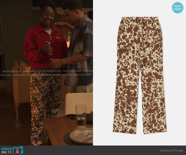 Nanushka tie dye polyka relaxed-leg pants worn by Naima Stewart (Aderinsola Olabode) on Reasonable Doubt