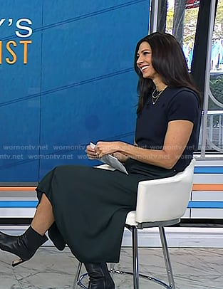 Natalie’s navy star sweater and green midi skirt on Today