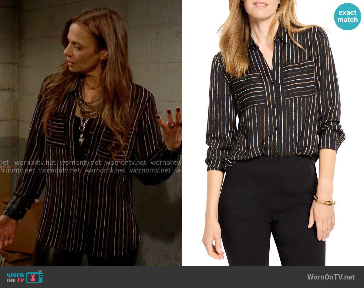 Nic + Zoe Painted Stripe Button-Up Shirt worn by Sienna Bacall (Tamara Braun) on The Young and the Restless
