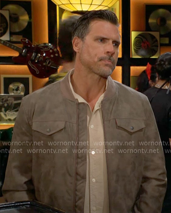 Nick's khaki suede bomber jacket on The Young and the Restless