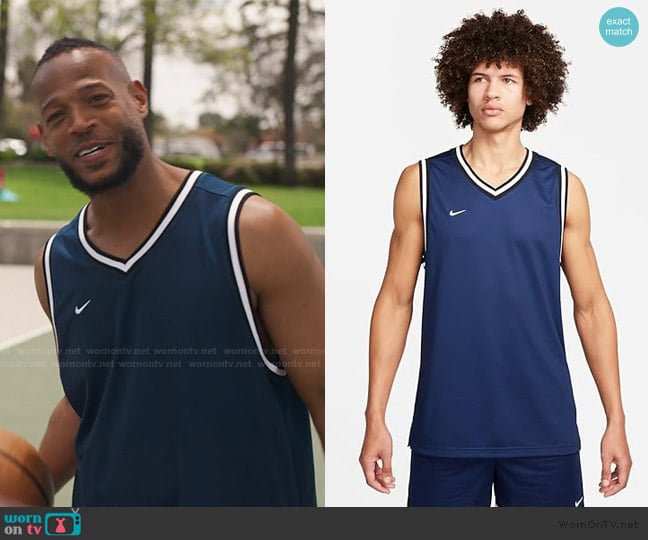 Nike Basketball Jersey Top Warm Up Practice Navy Blue worn by Lou (Marlon Wayans) on Bel-Air