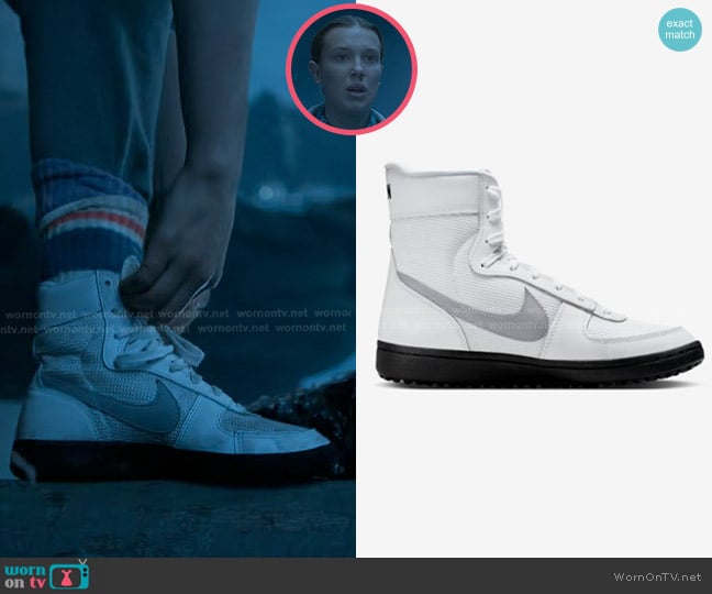Nike x Stranger Things Field General High in White and Black worn by Eleven (Millie Bobby Brown) on Stranger Things