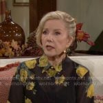 Nikki’s black and yellow rose print blouse and pants set on The Young and the Restless