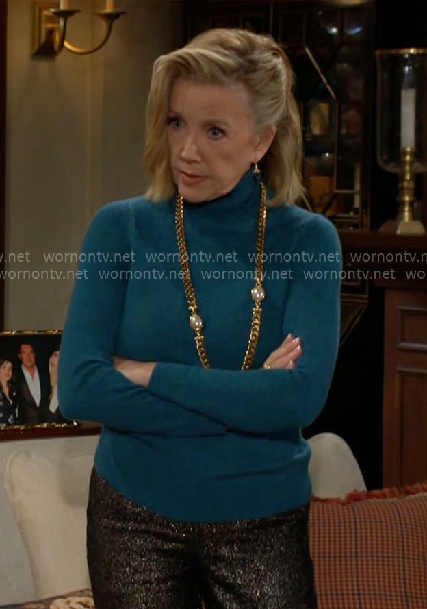 Nikki’s teal turtleneck on The Young and the Restless