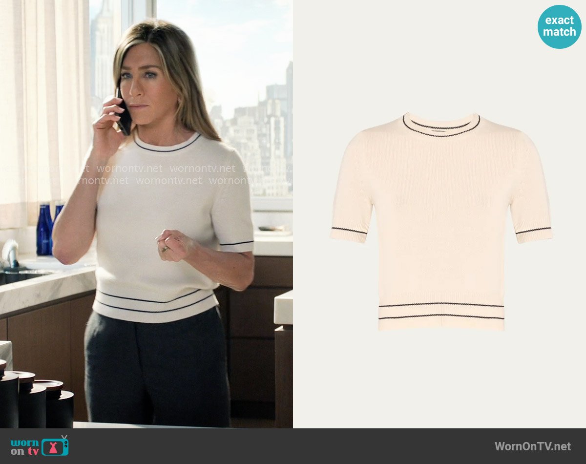 Nili Lotan Shilo Ribbed Cashmere Sweater with Tipping worn by Alex Levy (Jennifer Aniston) on The Morning Show