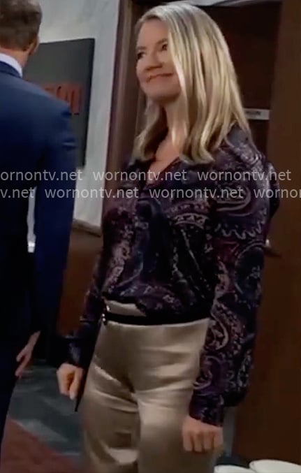 Nina’s paisley print button down shirt on General Hospital