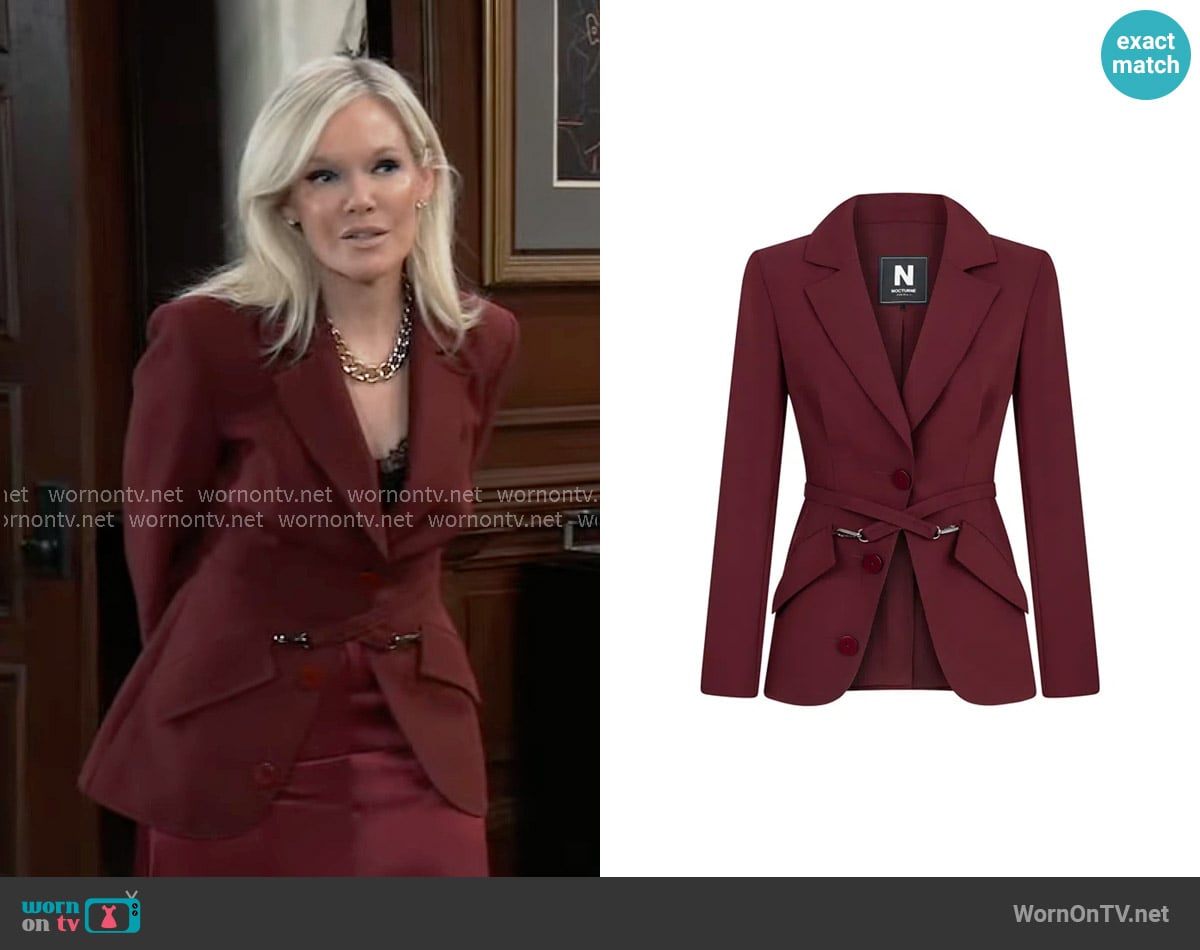 Nocturne Belted Blazer Jacket worn by Ava Jerome (Maura West) on General Hospital