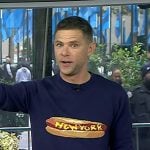Mikey Day’s navy hot dog sweater on Today