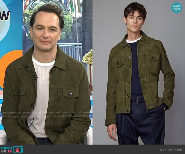 Officine Generale Liam Jacket in Dark Olive worn by Matthew Rhys on Today