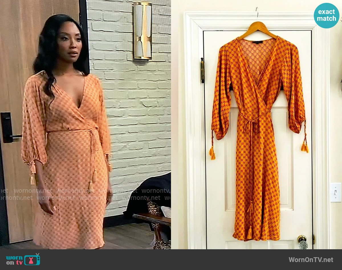 Olivaceous Midi Floral Wrap Dress worn by Jordan Ashford (Tanisha Mariko Harper) on General Hospital