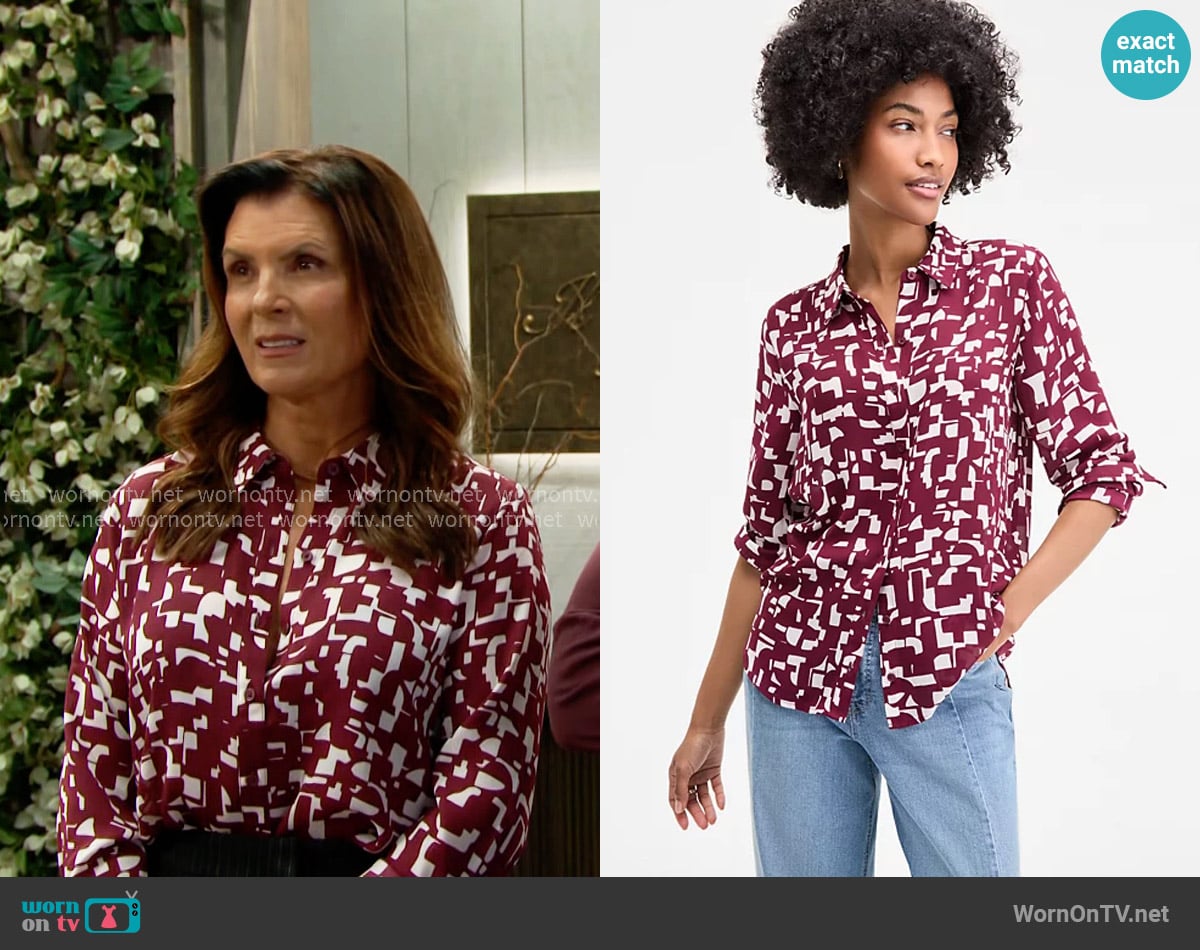 Sheila’s burgundy geometric print shirt on The Bold and the Beautiful