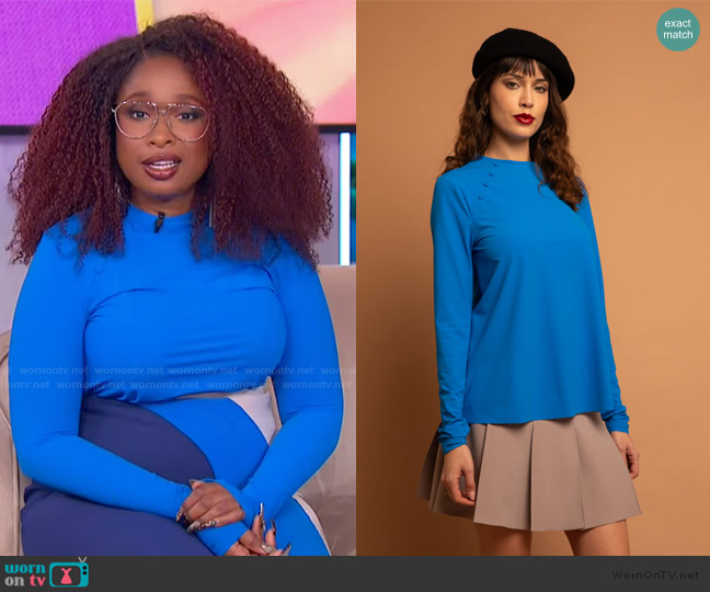Opificio Modenese Sea blue blouse with button detail worn by Jennifer Hudson on The Jennifer Hudson Show