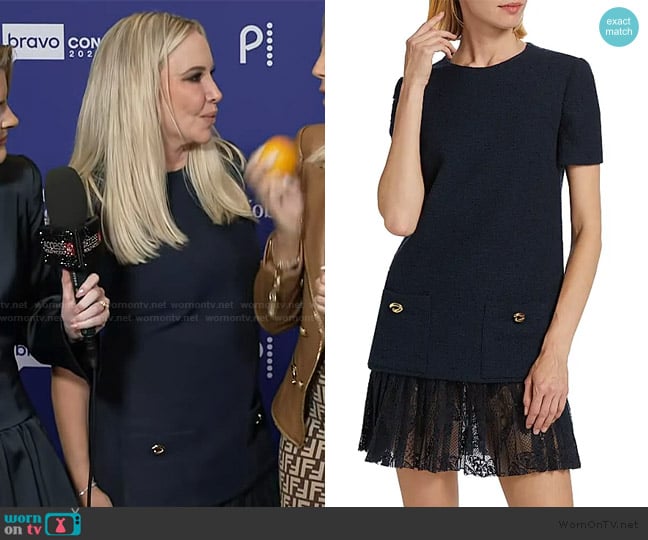 Oscar de la Renta Tweed Lace Shift Minidress worn by Shannon Storms Beador on Access Hollywood