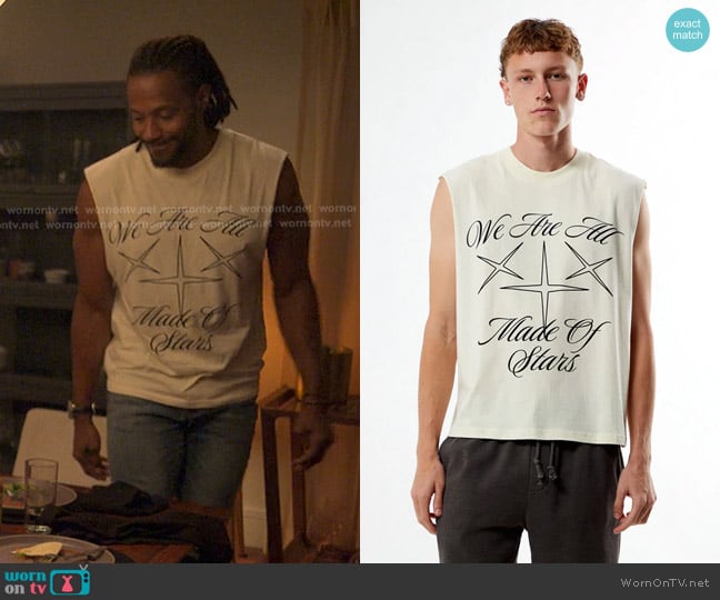 Pacsun  Stars Cutoff Muscle Tank Top in Cream worn by Lewis Stewart (McKinley Freeman) on Reasonable Doubt