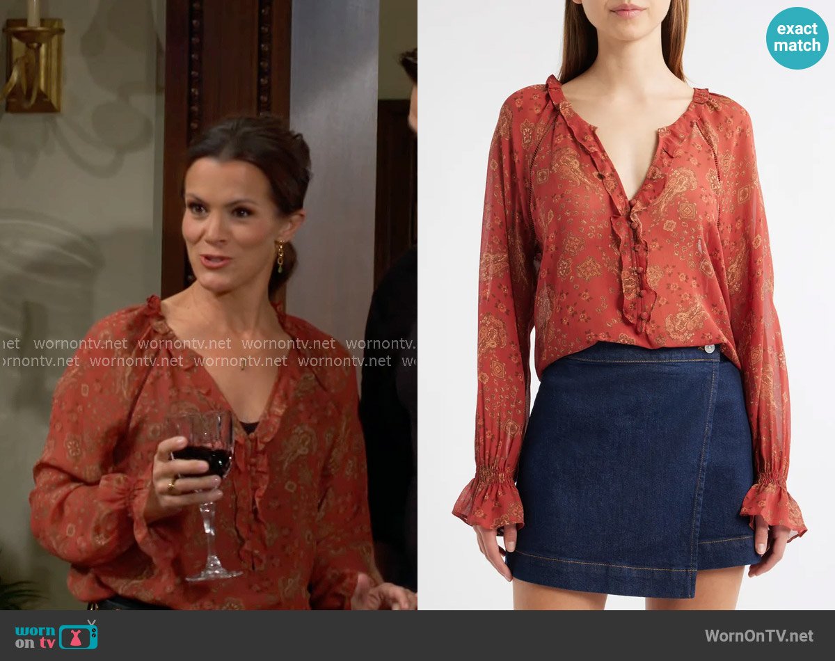 Paige Alison Top in Carmine Red worn by Chelsea Lawson (Melissa Claire Egan) on The Young and the Restless