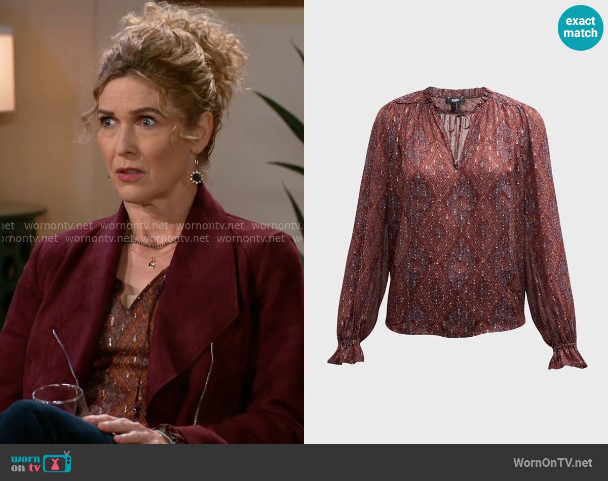 Paige  Fia Blouse in Iced Slate Multi worn by Jan Morgan (Jerri Tubbs) on Beyond the Gates