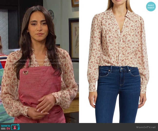 Paige Gardener Floral Silk Blouse in Cream Flagstone worn by Gabi Hernandez (Cherie Jimenez) on Days of our Lives