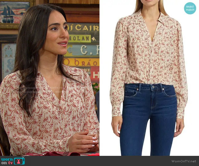 Paige Gardener Floral Silk Blouse in Cream Flagstone worn by Gabi Hernandez (Cherie Jimenez) on Days of our Lives