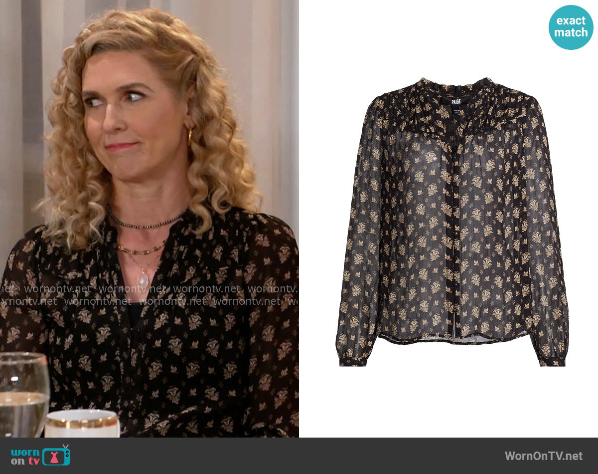 Paige Monika Floral Silk Blouse worn by Jan Morgan (Jerri Tubbs) on Beyond the Gates