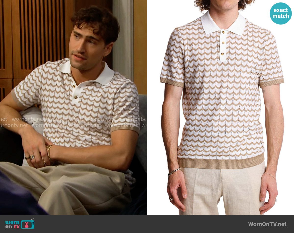 Paisley and Gray Chevron-Pattern Polo Shirt worn by Deke (Harrison Cone) on The Bold and the Beautiful