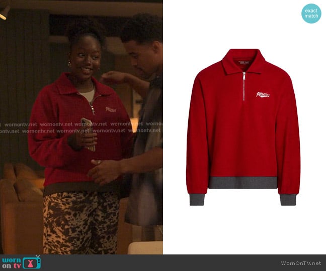 Paper Planes Reverse Fleece Quarter-Zip Sweater worn by Naima Stewart (Aderinsola Olabode) on Reasonable Doubt