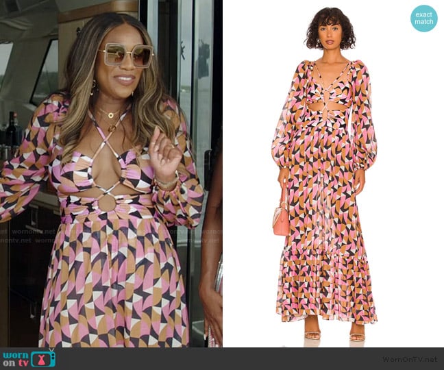 Patbo Plitka Lace Up Long Sleeve Maxi Dress worn by Tia Glover on The Real Housewives of Potomac