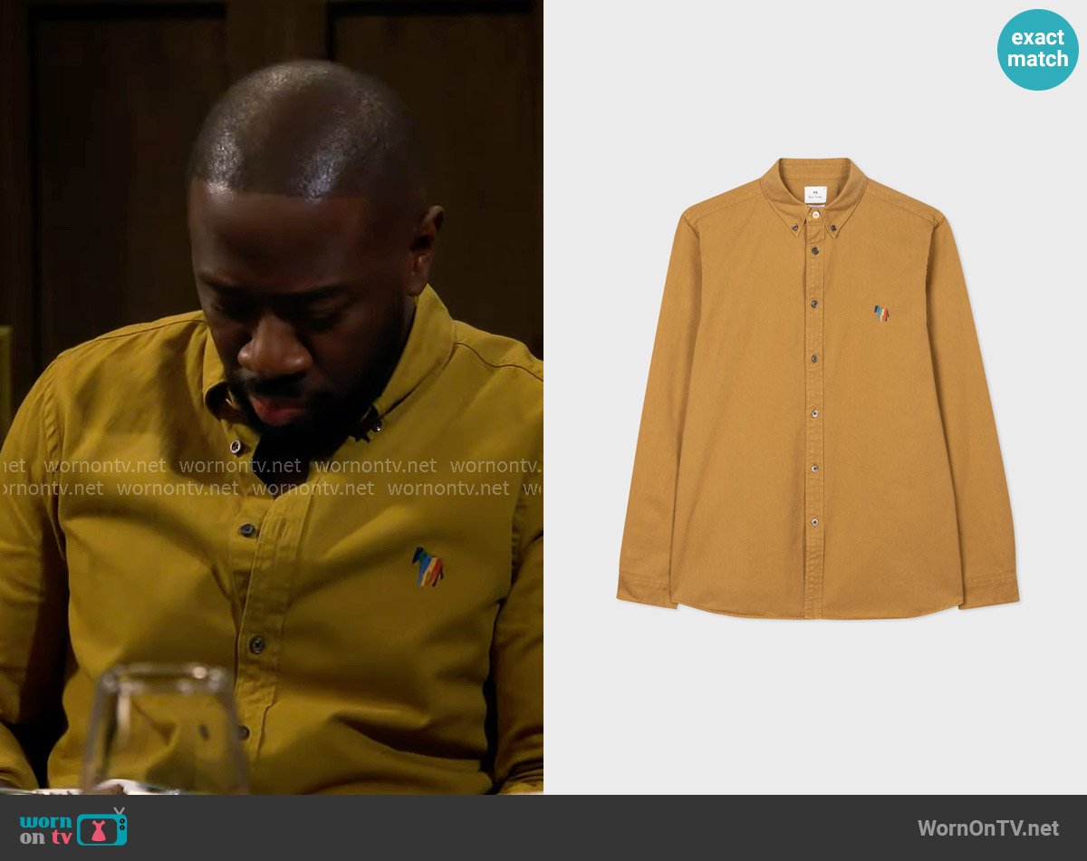 Paul Smith Organic Cotton Twill Broad Stripe Zebra Shirt worn by Malcom (Sheaun McKinney) on The Neighborhood