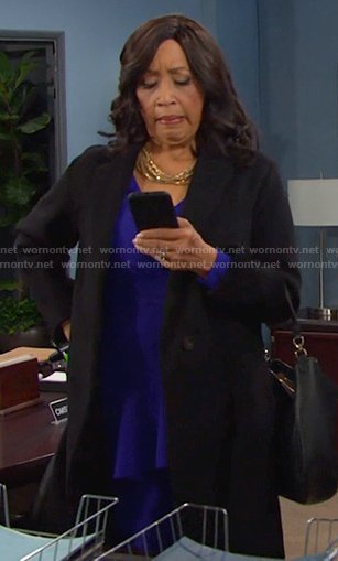 Pauline’s blue ruffle front dress on Days of our Lives