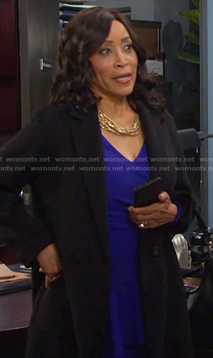 Pauline’s blue ruffle front dress on Days of our Lives