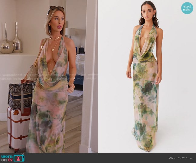 Peppermayo Elysia Mesh Maxi Dress in Rainforest worn by Ashtyn Zerboni (Ashtyn Zerboni) on Selling the OC