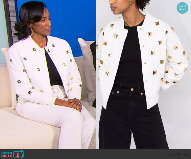 Philipp Plein Studded quilted bomber jacket worn by T Renee Smith on Tamron Hall Show