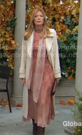 Phyllis’s long pink dress with scarf on The Young and the Restless