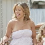 Jen’s pink stripe top and pants on The Secret Lives of Mormon Wives