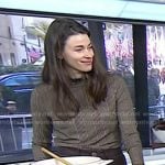 Clare de Boer’s brown plaid mock neck top on Today