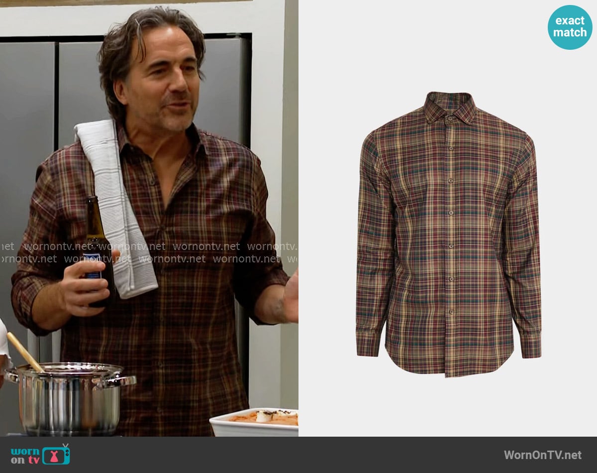 Ridge’s brown plaid shirt on The Bold and the Beautiful